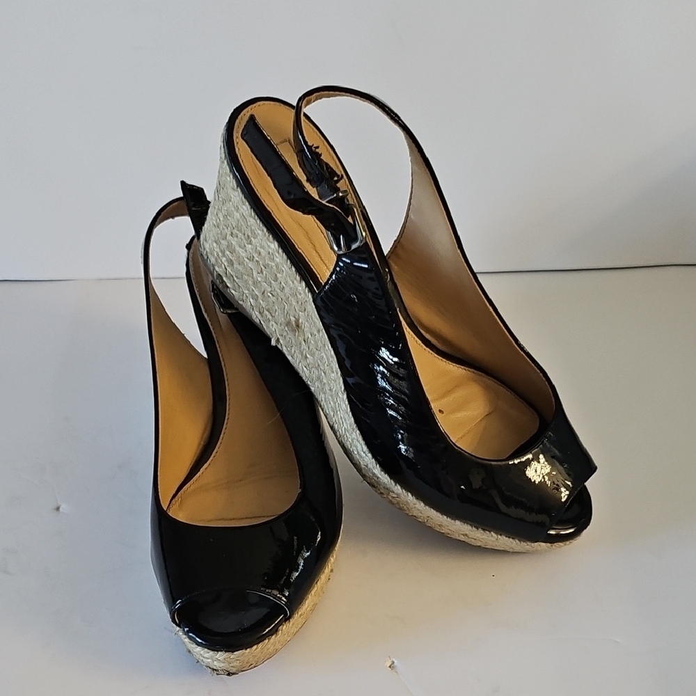 ANTONIO MELANI Black and Cream Wedge Shoes